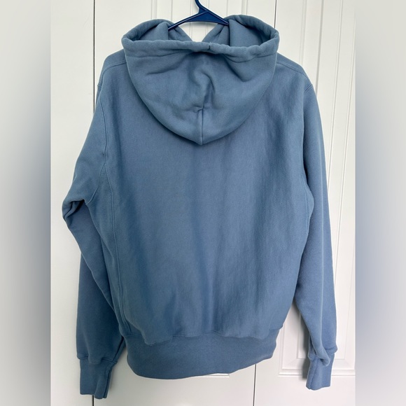 Champion Reverse Weave Hoodie Sweatshirt Blue Embroidered Spellout- Size S - Picture 2 of 4